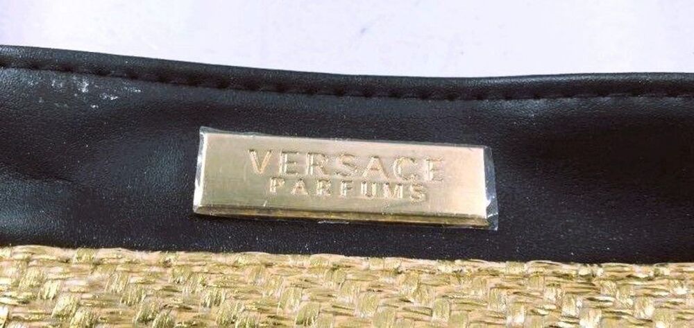 Versace Parfums Gold Woven Straw Effect Large Tote Beach Bag Shoulder
